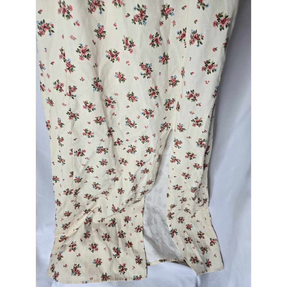 Zara Strapped Cream Linen Blend Floral Long Length Dress Size LARGE - Picture 6 of 13